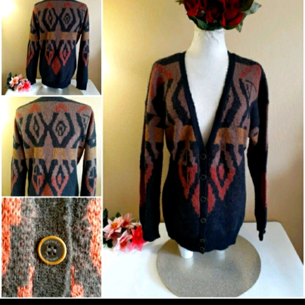Retro Aztec Fuzzy Sweater Jacket